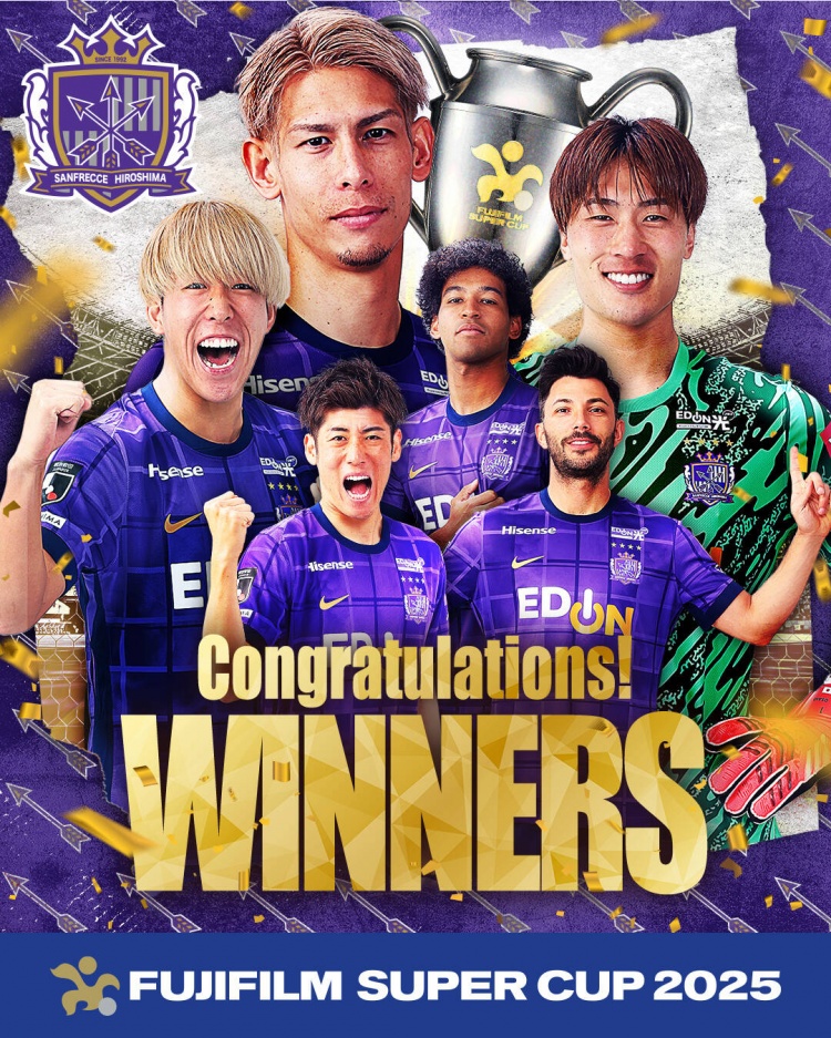  日超杯廣島三箭2-0神戶(hù)勝利船奪冠，共53343人現場(chǎng)觀(guān)戰創(chuàng  )上座紀錄