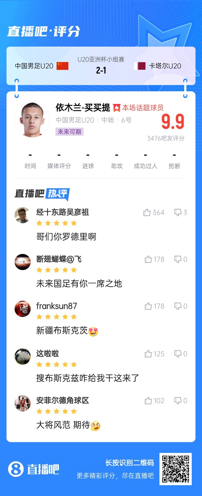 依木蘭+陳澤仕泰山中場(chǎng)連線(xiàn)！19歲依木蘭獲封：新疆布斯克茨！