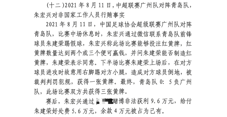  網(wǎng)傳判決書(shū)：青島球員朱建榮故意踢對方小腿，染黃收5.6萬(wàn)好處費